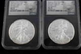 2 AMERICAN SILVER EAGLE 2021 W NCG 1ST REL MS70