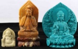 3 NOBLE SITTING BUDDHA FIGURES WITH FIRE WREATH