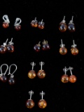 10 PAIRS OF BALTIC AMBER EARRINGS W SILVER POST