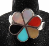 STERLING SILVER ZUNI INLAY RING SIZE 9.5