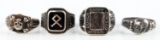 4 WWII GERMAN THIRD REICH SILVER RINGS SIZE 10 LOT