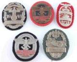 WWII GERMAN REICH 5 PARAMILITARY SHIELDS & PATCHES