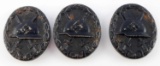 WWII GERMAN REICH THREE BLACK COMBAT WOUND BADGES