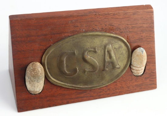 US CIVIL WAR CONFEDERATE CSA BELT PLATE & BULLETS