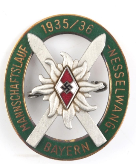 WWII GERMAN THIRD REICH ALPINE HJ SKI BADGE