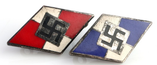 2 WWII GERMAN HITLER YOUTH HJ DIAMONDS PINS