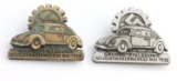 2 WWII GERMAN 1938 VW GROUND BREAKING PLANT BADGE