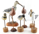 7 SANDPIPER CARVED WOODEN BIRD SCUPTURES