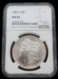 1881 S MORGAN DOLLAR $1 SILVER COIN NCG MS65