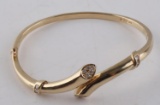 14K YELLOW GOLD DIAMOND ANTIQUE BANGLE BRACELET