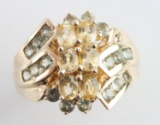 14KT GOLD LEMON & GREEN QUARTZ GEMSTONE RING SZ9