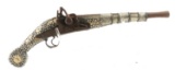 ARABIC STERLING SILVER AND BONE FLINTLOCK PISTOL