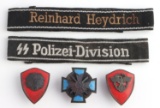 WWII GERMAN HEYDRICH SS DIVISION CUFF TITLE & PINS