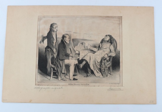 DAUMIER JOURNALIST CHARACTURE 19 C LITHOGRAPH