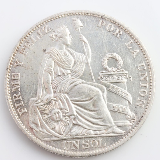 1916 SILVER PERU UN SOL SEATED LIBERTY COIN LIMA