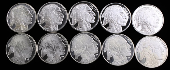 10 PROOF BUFFALO ROUNDS .999 FINE SILVER COIN LOT