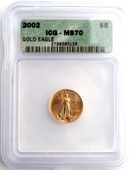 2002 1/10TH OZ AMERICAN EAGLE GOLD COIN MS70