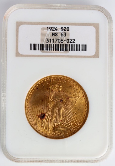 1924 ST GAUDENS $20 GOLD COIN MS 63