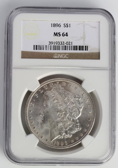 1896 $1 MORGAN DOLLAR SILVER COIN NCG MS 64