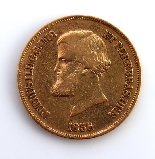 1856 1/4 OZ GOLD COIN 10000 REIS PEDRO II BRAZIL