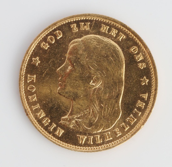 1897 NETHERLANDS 10 GULDEN GOLD COIN