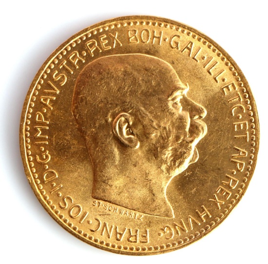 1915 AUSTRIA 20 CORONA GOLD COIN RESTRIKE MS