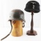 WWII GERMAN THIRD REICH HELMET & SS FIELD CAP