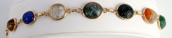 14K YELLOW GOLD SCARAB ANTIQUE GEMSTONE BRACELET