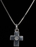 14K WHITE GOLD DIAMOND CROSS NECKLACE 24 INCHES