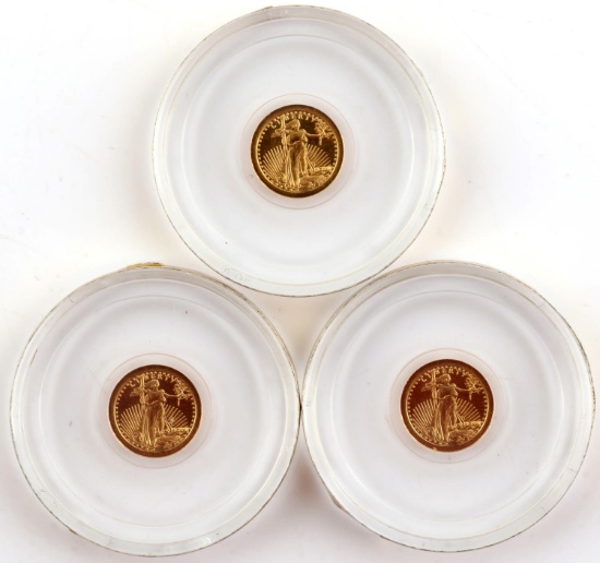 THREE 24KT GOLD ST GAUDENS MINIATURE GOLD PIECES