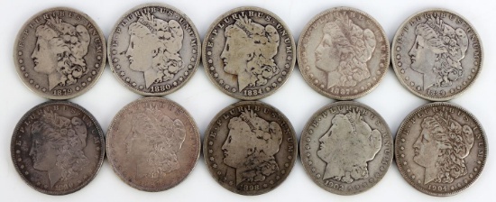 10 MORGAN SILVER DOLLAR COINS