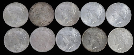 10 UNCIRCULATED PEACE SILVER DOLLAR COIN LOT