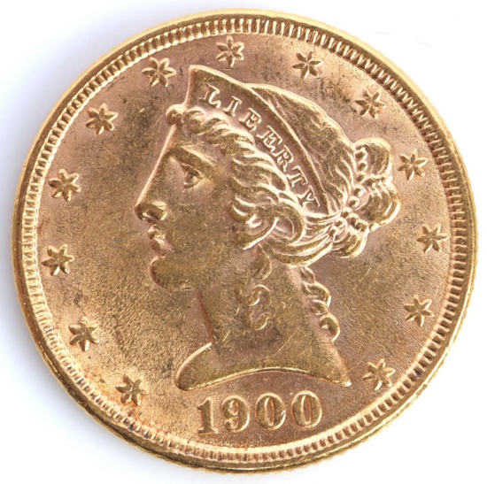 1900 $5 LIBERTY HEAD GOLD COIN AU