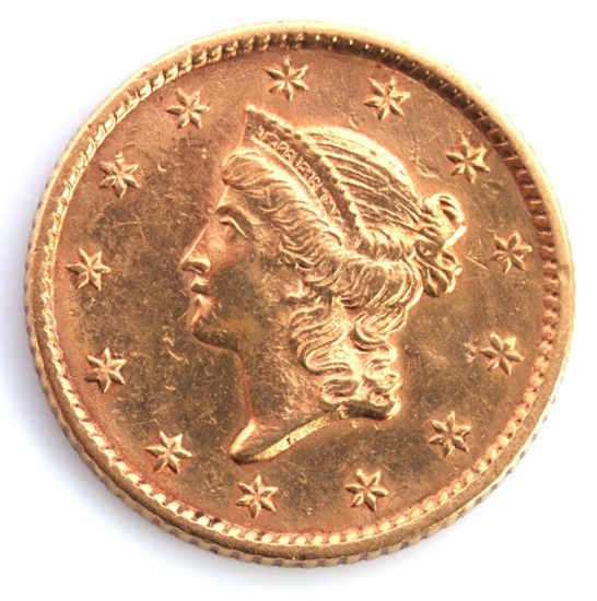 1853 $1 LIBERTY HEAD GOLD COIN EF TO AU