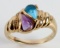 AQUAMARINE AMETHYST DIAMOND 14K YELLOW GOLD RING