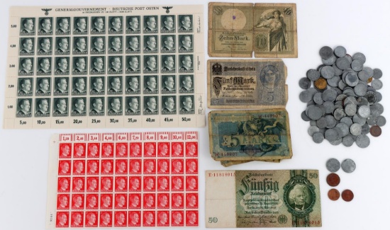 WWII GERMAN THIRD REICH STAMP COIN CURRENCY LOT