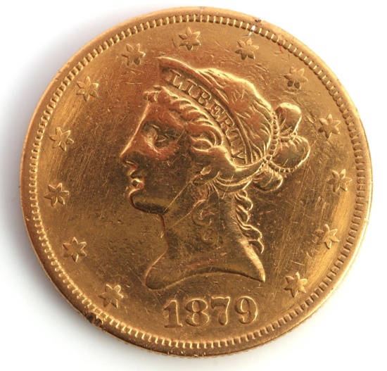 1879 LIBERTY HEAD $10 GOLD COIN VF