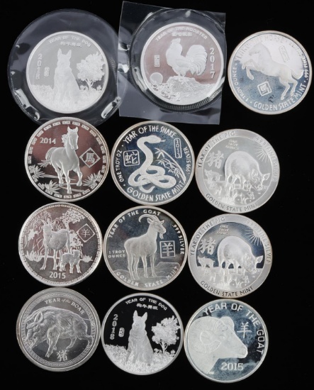 12 CHINESE ZODIAC 1 OZ FINE SILVER COINS