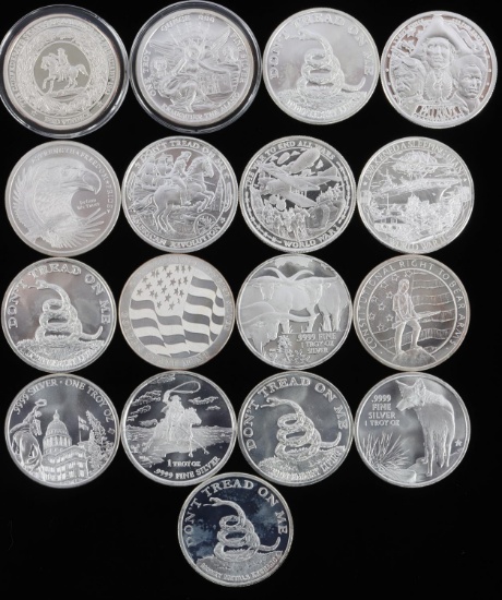 SILVER ROUNDS 1 OZ FINE SILVER LOT OF 17
