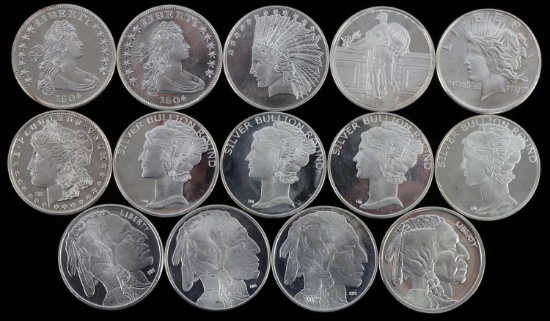 SILVER ROUNDS 1 OZ FINE SILVER LOT OF 14