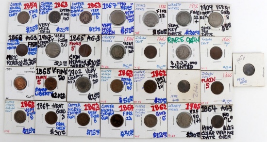 COIN COLLECTION V & SHEILD NICKEL DIME INDIAN CENT