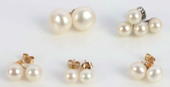 6 GOLD POST CULTURED PEARL EARRING STUD SETS
