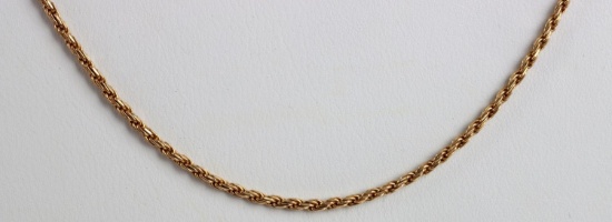 14K YELLOW GOLD ROPE CHAIN NECKLACE 16 INCH 1MM