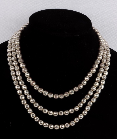 TRIPLE STRAND STERLING SILVER PEARL NECKLACE