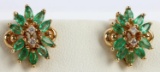 EMERALD DIAMOND 14K YELLOW GOLD ANTIQUE EARINGS