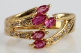 RUBY DIAMOND 14K YELLOW GOLD VINTAGE RING SIZE 8