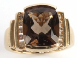 14KT GOLD W 3.5CT SMOKY QUARTZ & DIAMOND RING