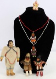 6 INDIAN DOLL LOT 2 ESKIMO FUR PLAINS BEADED