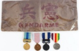 5 WWII JAPANESE MEDALS AND POLICE ARMBAND