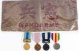 5 WWII JAPANESE MEDALS AND POLICE ARMBAND